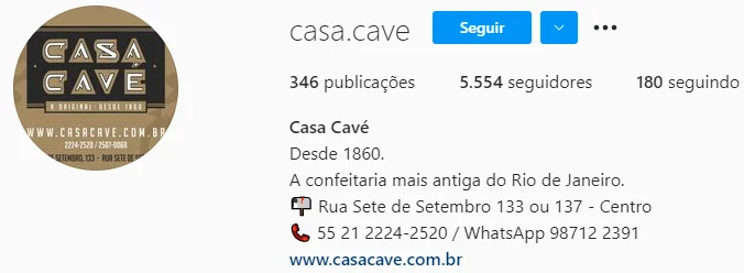 exemplo de perfil de instagram criativo da confeitaria cave