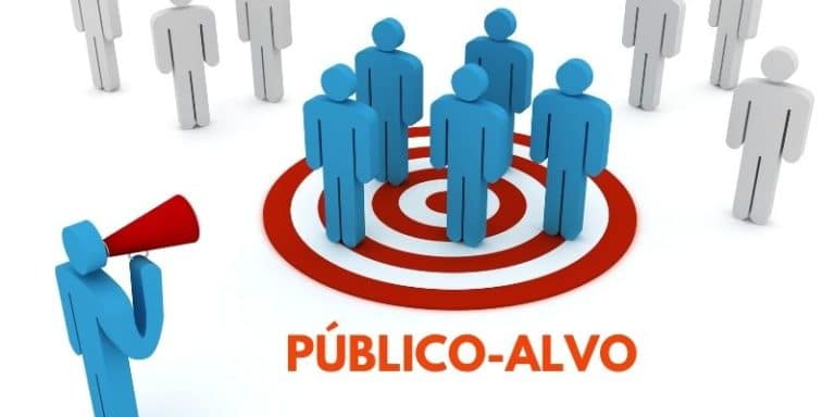 Imagem com bonecos ilustrativos em cima de um alvo, para exemplificar o que é público alvo